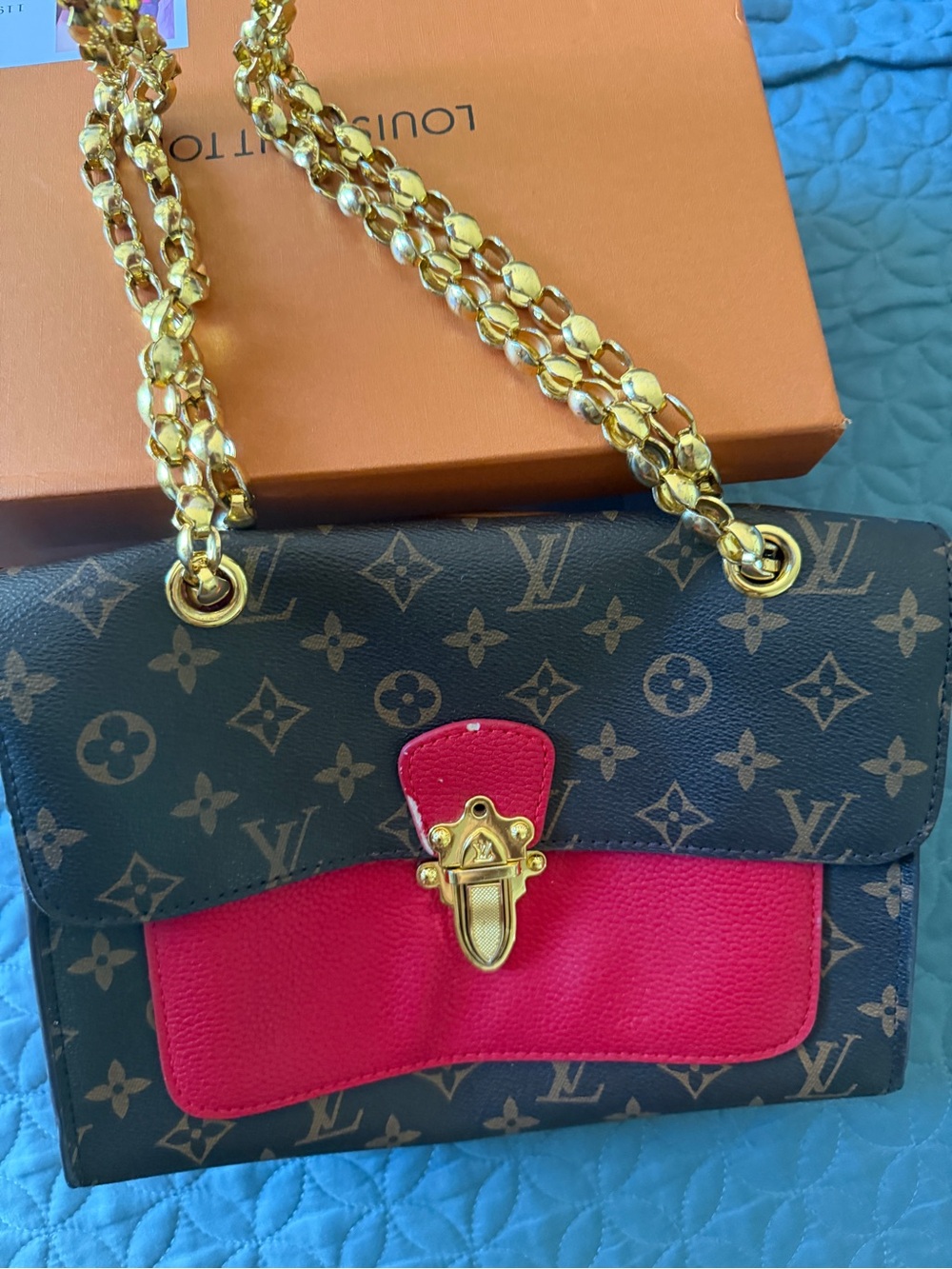 Louis Vuitton Monogram Canvas Chain Shoulder Bag in Brown & Pink